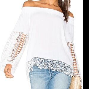 Ramy Brook Lyndsey Off Shoulder Lace Sleeve Top Soft White XS P